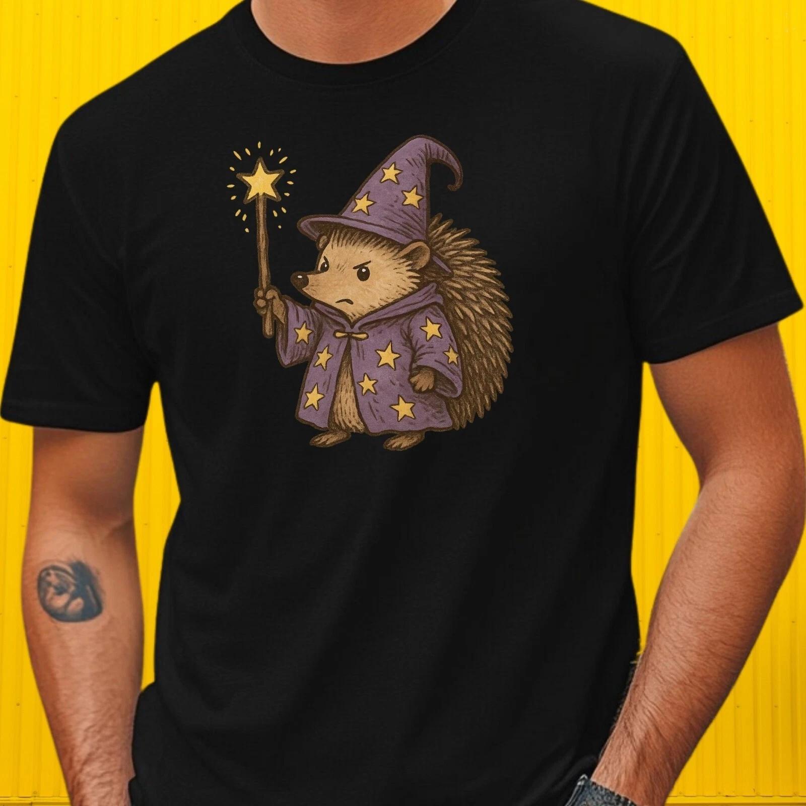 T-Shirt Herren Igel Zauberer Motiv Baumwolle Größe S bis 5XL XS