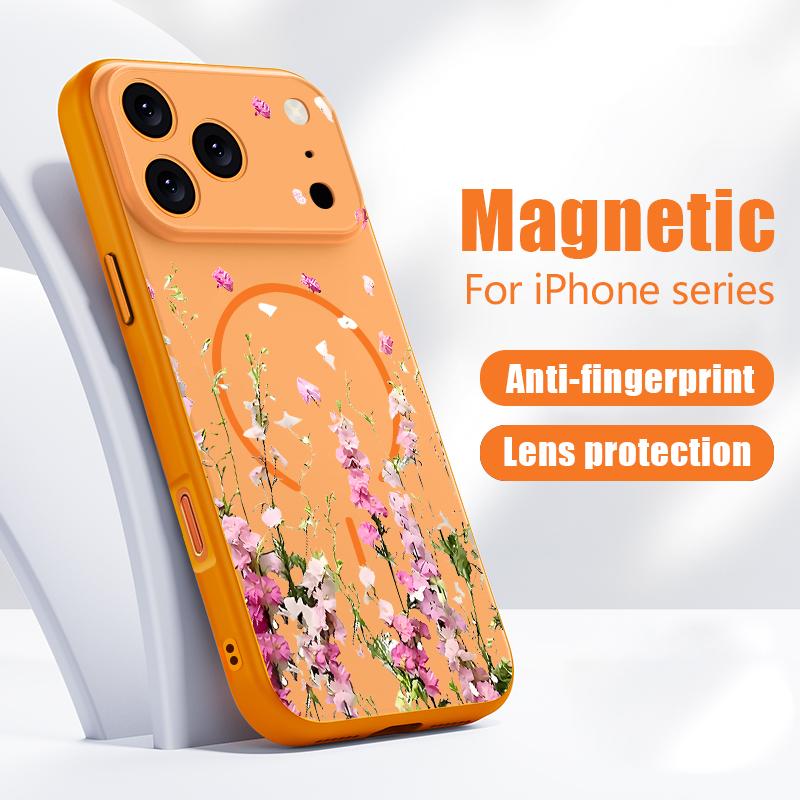 Floral Pattern Case For iPhone 17 Pro Max Hybrid TPU+PC Magnetic For Magsafe Matte Cover For iPhone 16 Pro Max 15 14 13