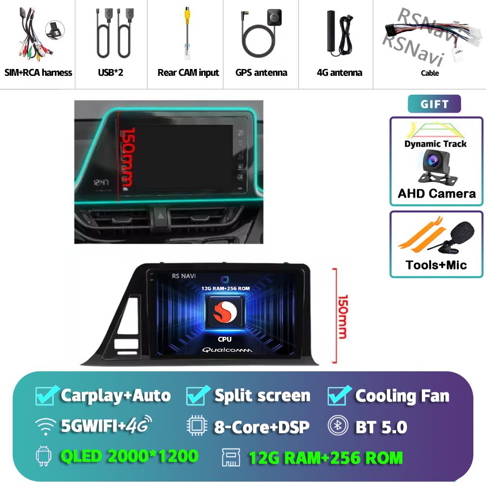 Android 14 Carplay Auto For Toyota C-HR 2016 - 2020 Car Radio Player Multimedia Stereo 360 Camera Navigation Video AI Voice GPS