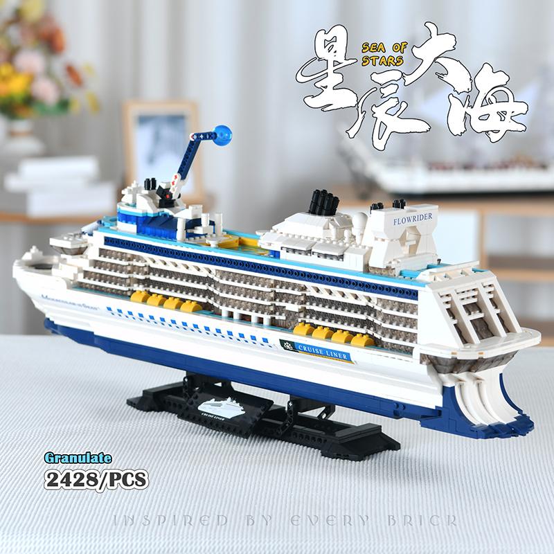 2428PCS Mini Particle Bricks City Cruise Liner Building Blocks Assemble Toys Big Ship Ocean Liner White Boat For Kids Boy