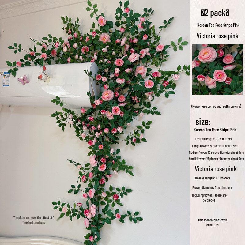 Rose Vine Artificial Flower Decor for Air Conditioner Pipes or Balcony Railings