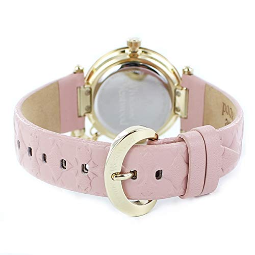 Vivienne Westwood Women's Leather Watch with Shopper Bag, Black, White, and Pink Orb Charm (VV006PKPK, Pink Shopper Bag Included) [Parallel Import]
