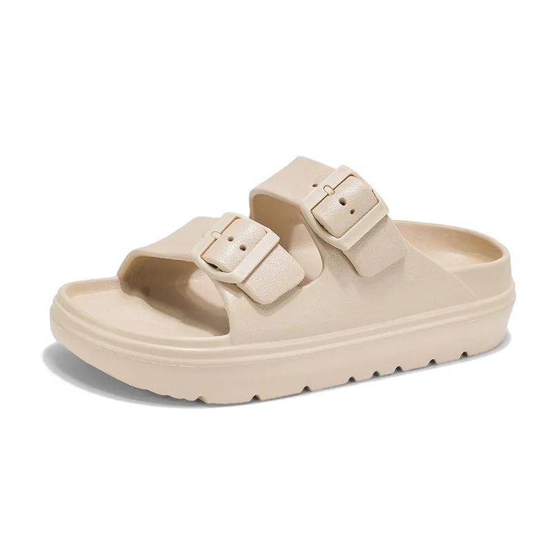 New Women Sandals With Double-buckle Summer Soft Beach Cloud Sandals Vacation Nonslip EVA Flat Sandals Home Shower Shoes 36