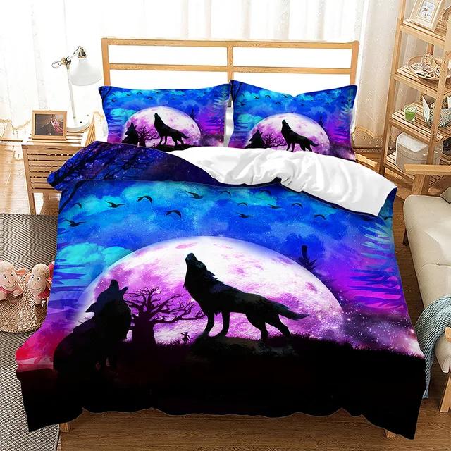 3D Print Wolf Animal Moon Bedding Set Duvet Set Single Double Bed King Size Bed Set Adult Boys Bedroom Duvet Cover Pillow Case