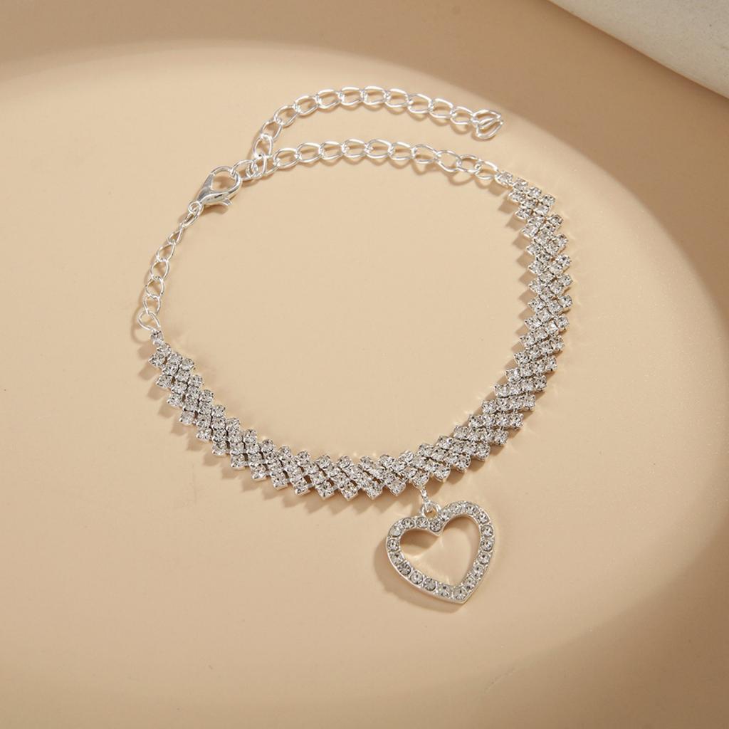 Rhinestone fotpynt, Justerbart ankelbånd, Krystall dobbelt hjerteformet ankelbånd