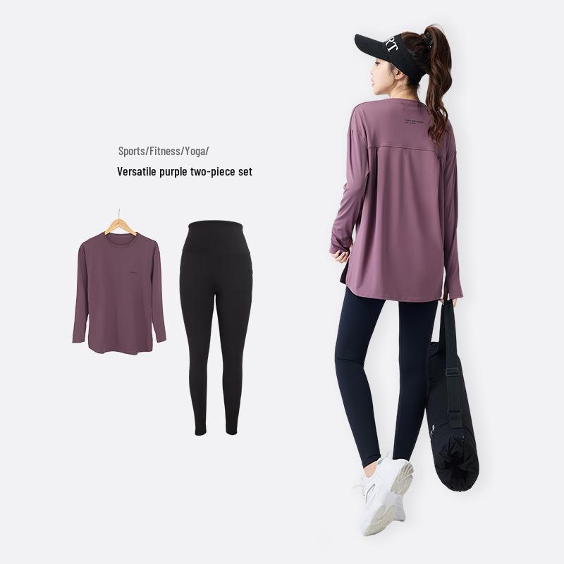 Women's 2026 Three-Piece Yoga Set: Loose Long Sleeve, Tapered Pants, Sporty Letter Vest Fitness Wear