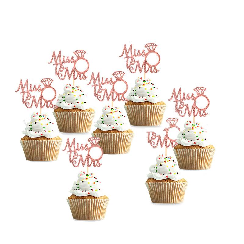 12 stücke Cupcake Topper „Miss to Mrs“ Vorschlag Diamant Ring Kuchen Topper Hochzeit Engagement Bachelorette Party Braut Dusche Decor