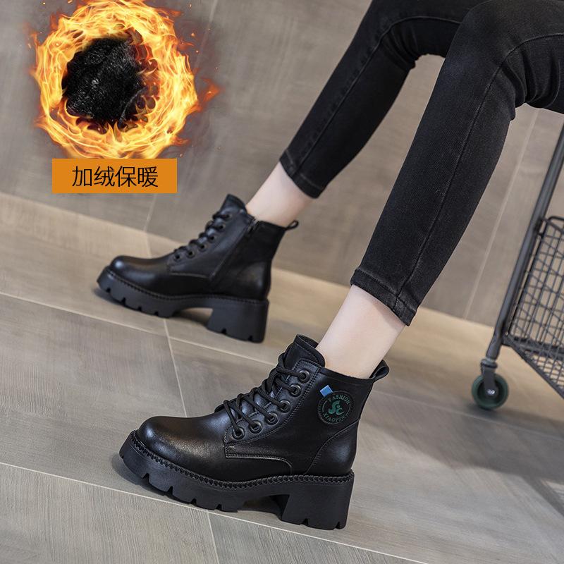 Martin boots women's fashion British style boots 2025 autumn and winter new fashion leather thick soles to increase the height of retro boots for wo