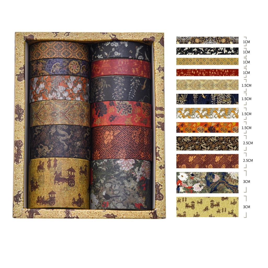 12 Rolls Vintage Landscape Washi Tape Box Set Journaling Decorative Paper Tape DIY Crafts Scenery Stationery Scrapbooking Supply