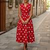VONDA Rochie lungă de vară pentru femei, stil retro, fără mâneci, cu imprimeu buline, casual, rochie de soare