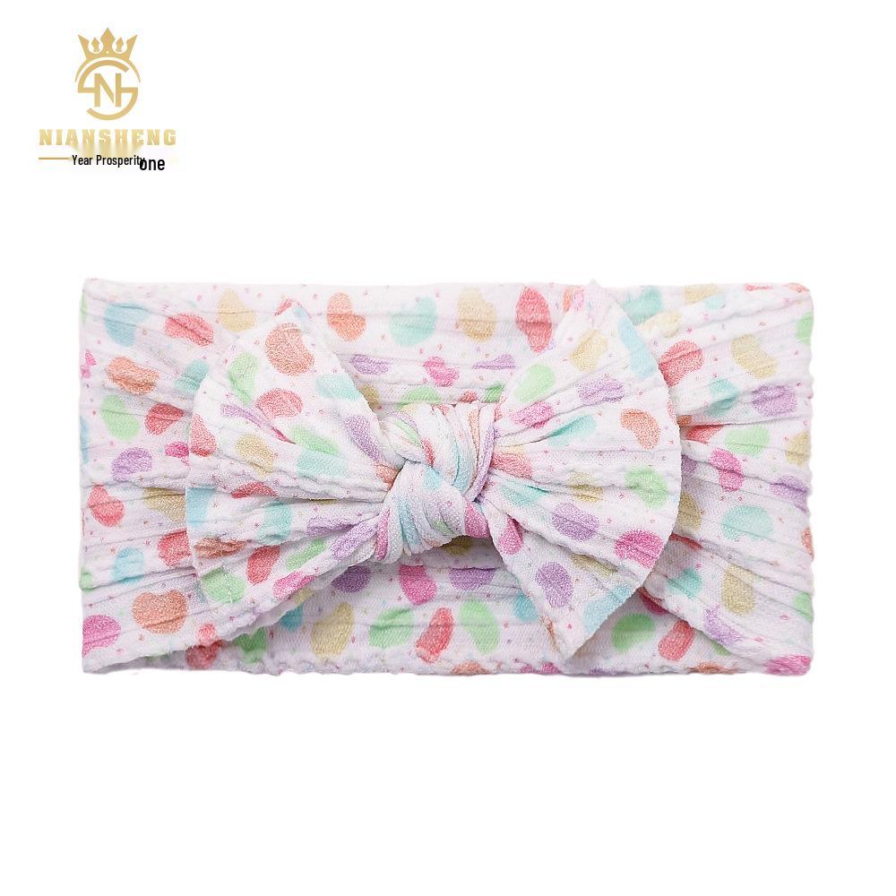 Frühlings-Jacquard Doppelreihiges Nylon-Stirnband mit bedruckter Schleife für Babys