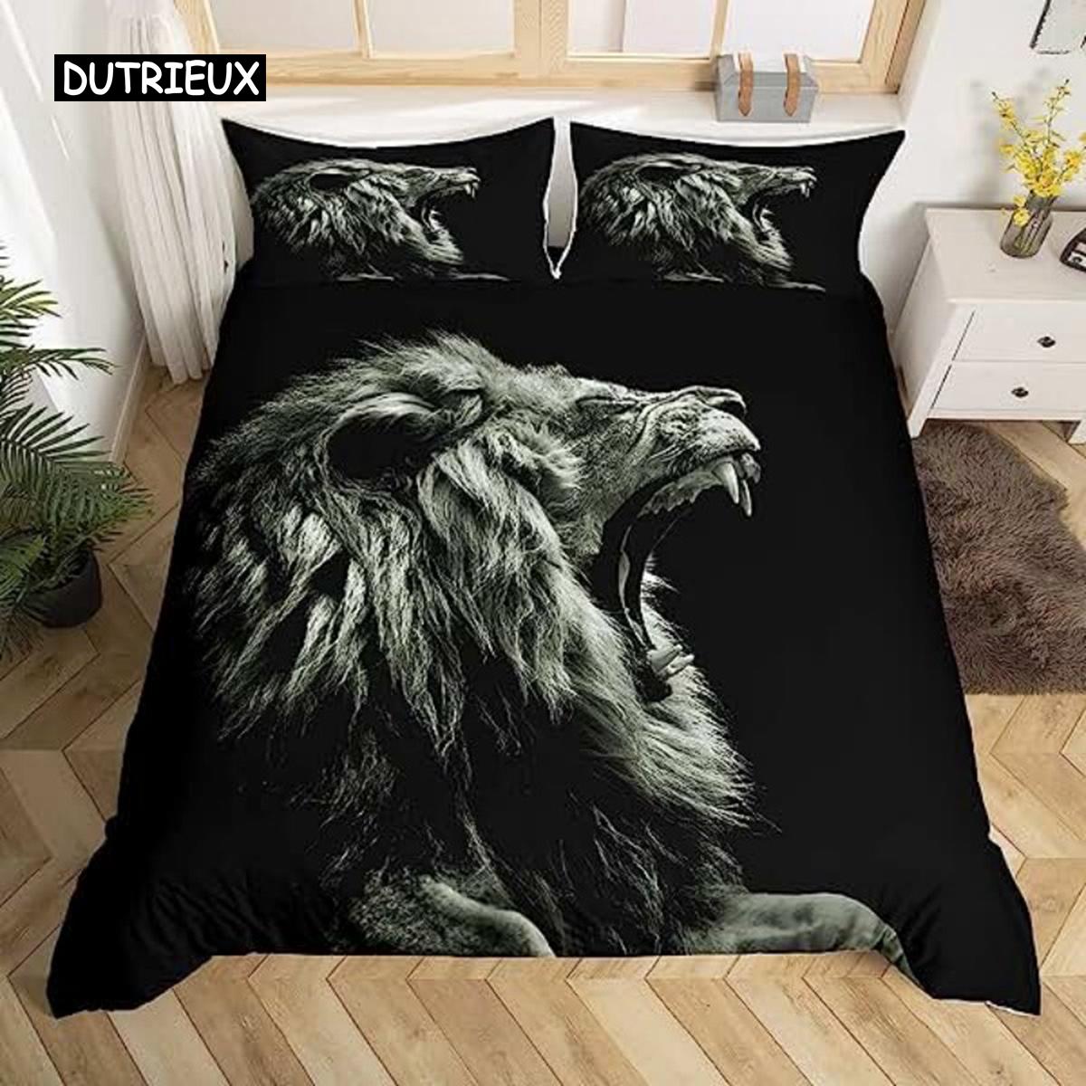 

Черный пододеяльник с изображением пары диких львов King Size, золотой пододеяльник King and Queen Crown, комплект постельного белья с изображением тропических африканских животных, декор US Queen(228x228cm)