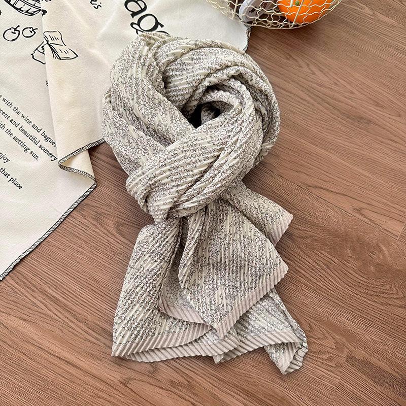 

Маленький плиссированный шарф из хлопка и льна с цветочным принтом, женский осенне-зимний универсальный декоративный шарф для защиты шеи в помещении с кондиционером, длинная шаль абрикосовый