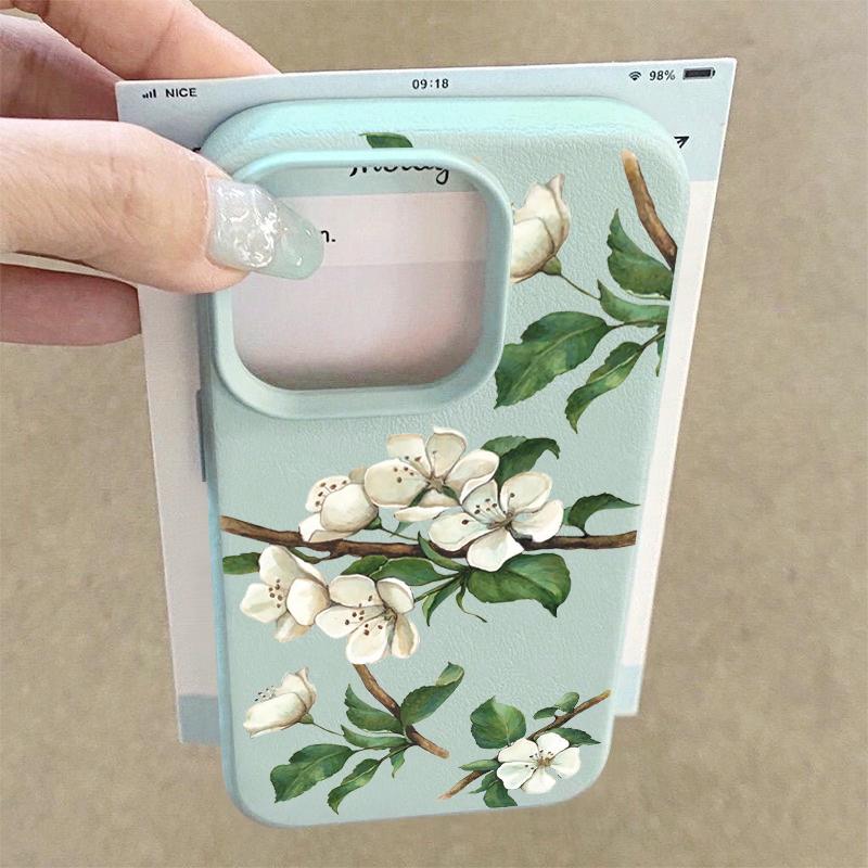 Leather Texture TPU Phone Case For iPhone 17 17e 16e 16 15 Pro Max 14 13 Pro Max 11 Cartoon Flower Soft Silicone Back Cover