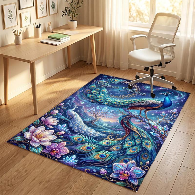 Peacock Theme Soft Crystal Velvet Rug Custom Name & Text Print Non Slip Floor Rug for Bedroom Living Room