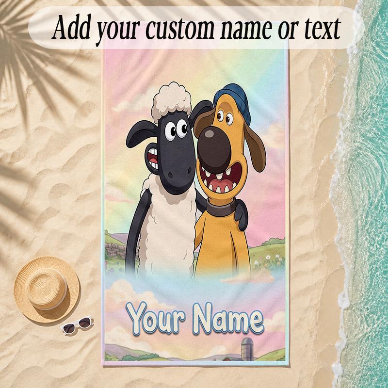 Beach TowelShaun the Sheep Custom Name Text Personalized Soft Towel for Beach Pool Indoor Home Decor Gift