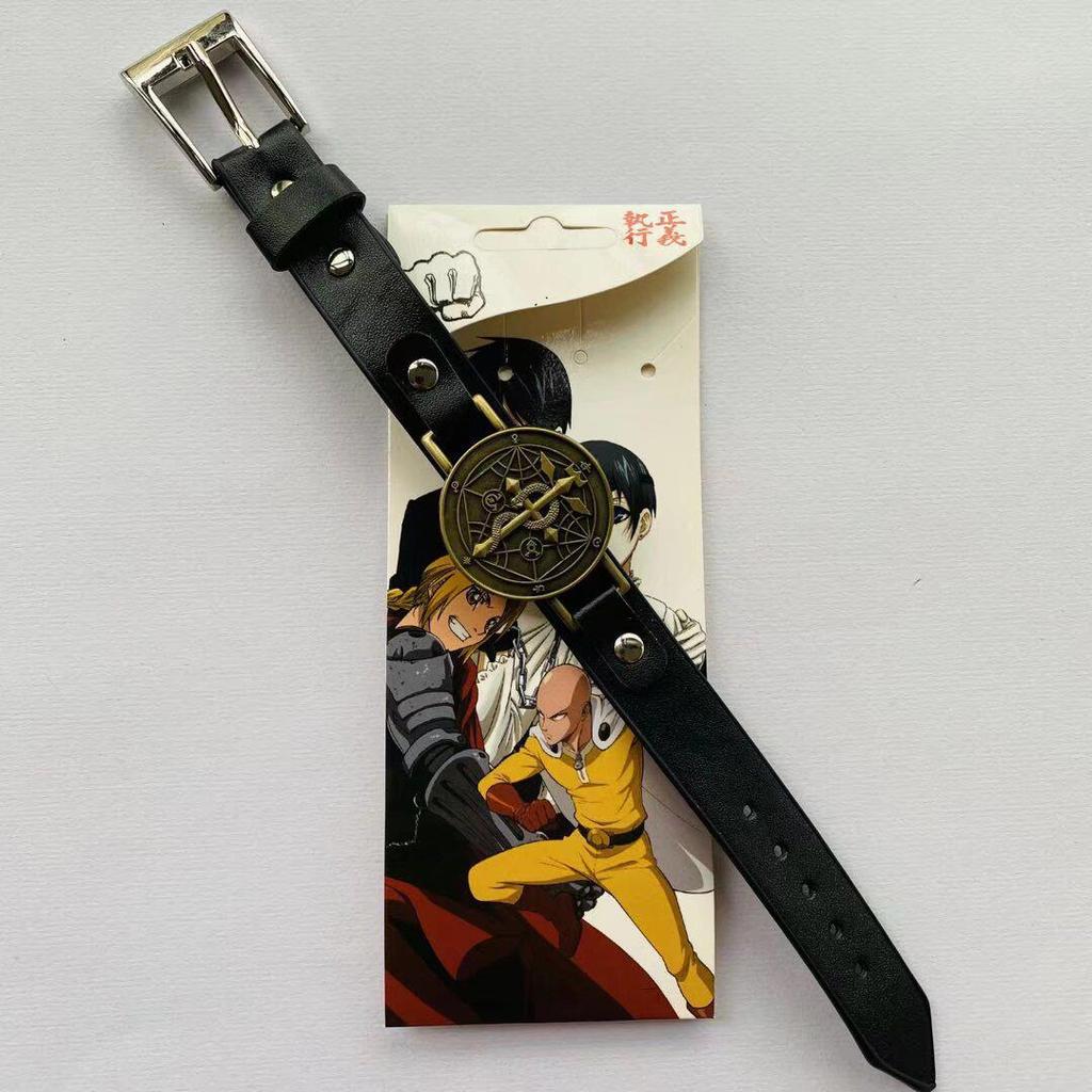 Anime Mix Faux Leather Bracelet: Attack on Titan, Naruto, Jujutsu Kaisen, Demon Slayer, Fairy Tail, Death Note.