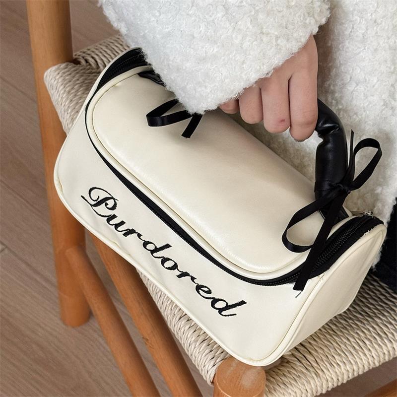 Cute Ballet Style Leather Cosmetic Bags Large Capacity Handbag Travel Portable Storage Bags Toiletry Bags Girly Makeup Bag Gifts