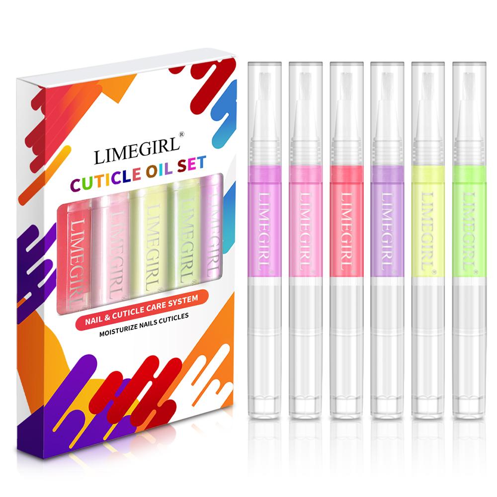 

LIMEGIRL 6 шт. Набор для ухода за ногтями Питательное масло для кутикулы в форме ручки Подарочная коробка Набор для ногтей Питательное масло для лака Уход за потрескавшейся кожей
