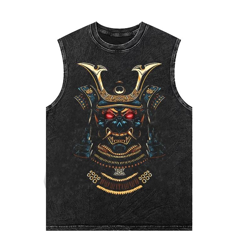 Anime Printed Washed Vest Vintage Sports Fitness Men's Short-Sleeved T Shirt Loose Oversized Tank Top Gym Clothing Summer