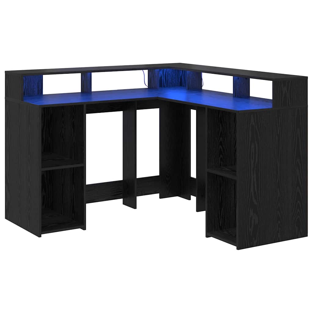 L shaped Desk with Shelf Black Oak Effect 130 x 130 x 91 cm