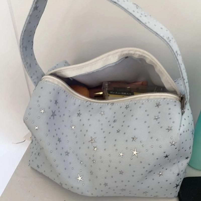Handheld Travel Makeup Bag with Shining Star Patterns Large Capacity for Toiletries Storage