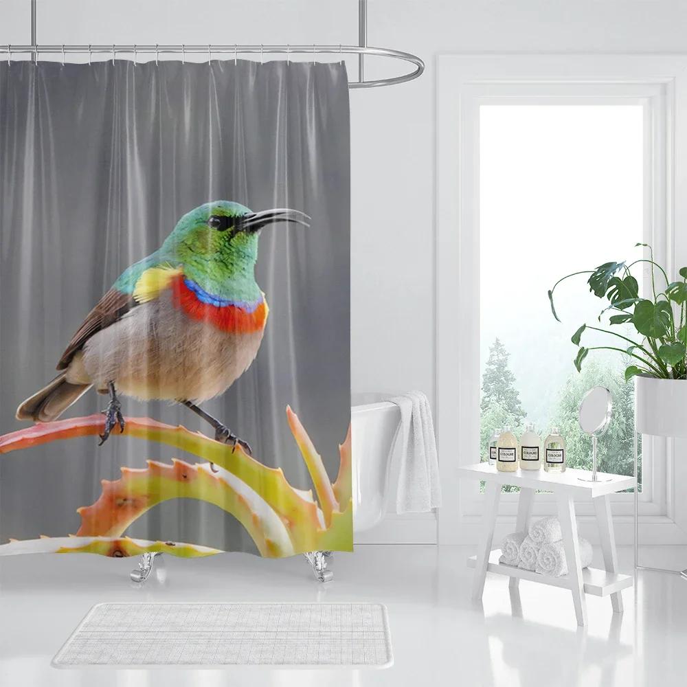 

Spring Floral Hummingbird Shower Curtain For Bathroom Watercolor Flowers Birds Fabric Bath Curtains Modern Art Decor With Hooks W60H190(CM)-1 Pcs