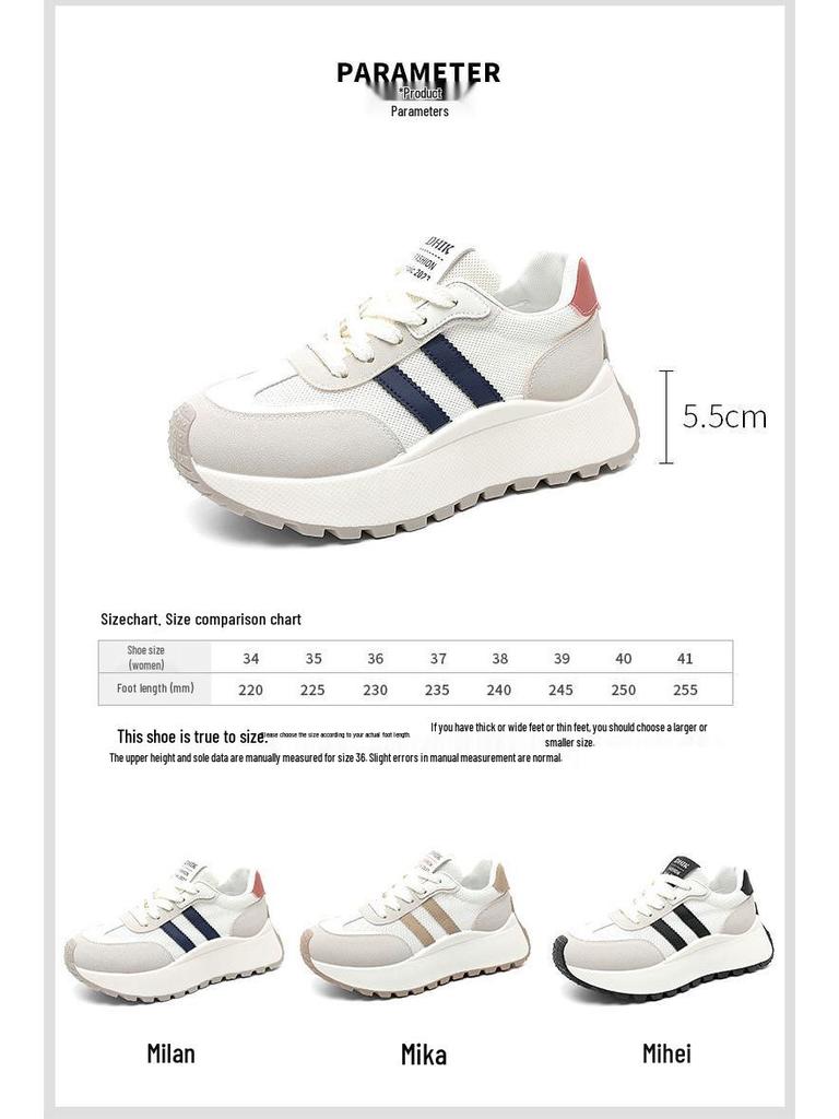 BN007 Women's Height-Boost Travel Shoes 2024: Versatile, Breathable, White, Thick-Soled, Wear-Resistant.