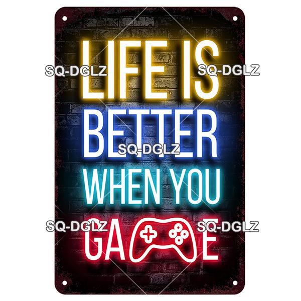SQDGLZ Vintage Game Zone Neon Metal Sign Tin Sign Plate Home Bar Door Wall Decor Sticker Man Cave Decoration Plaque Poster Gift