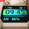 Retro Digital Clock Doormat Green Blue Gradient Time Date Humidity Screen Print Black Base Modern Minimalist Mat For  Entryway