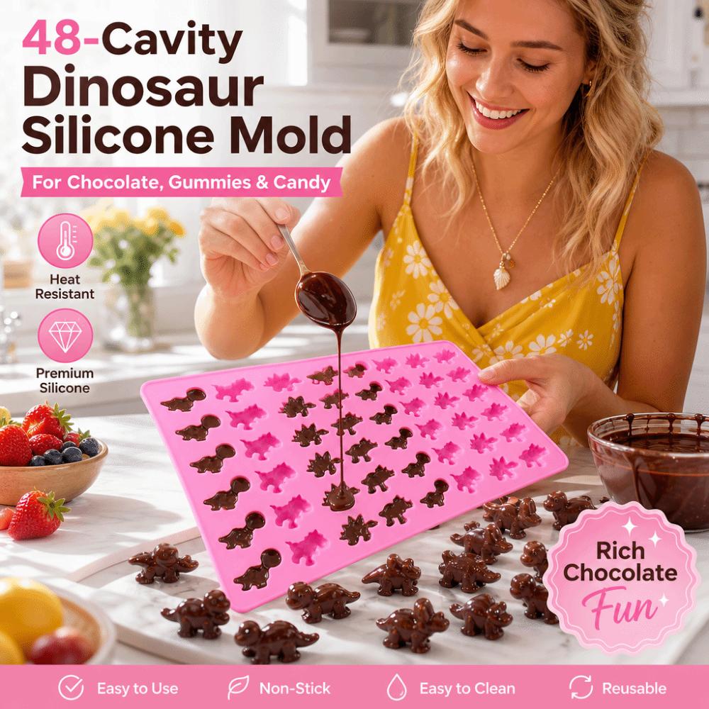 DIY Dinosaur Chocolate Mold 48 Cavity Jelly Fondant Mold Flexible Silicone Mold  Pastry Making