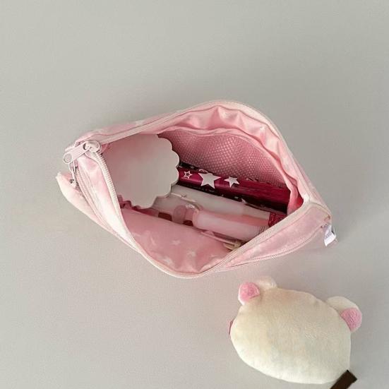 Student Stationery Bag Star Pattern Multi-Tiered Design Zipper Closure Sustainable Desk Organizer School Supplies