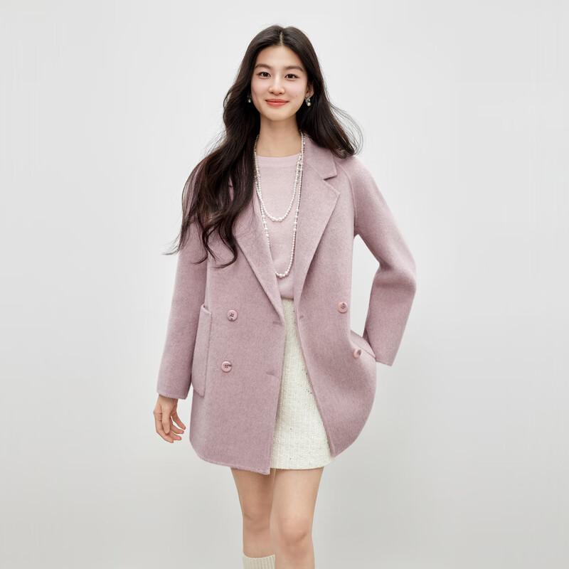 Qiusui Yiren Women's 100% Merino Wool Double-Breasted Winter Coat
