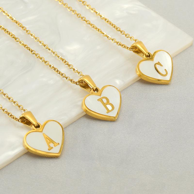 Personalized Heart Letter Necklace: Stainless Steel & Natural Shell Clavicle Chain