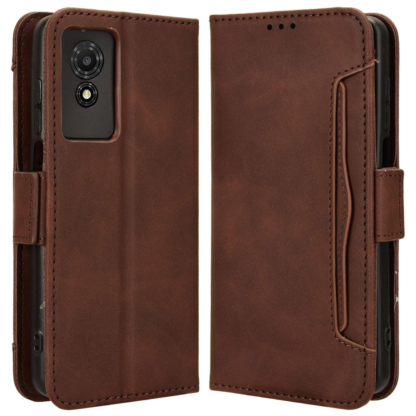 

For TCL 501 Leather Case with Multiple Card Slots Folio Flip Wallet Phone Cover Brown