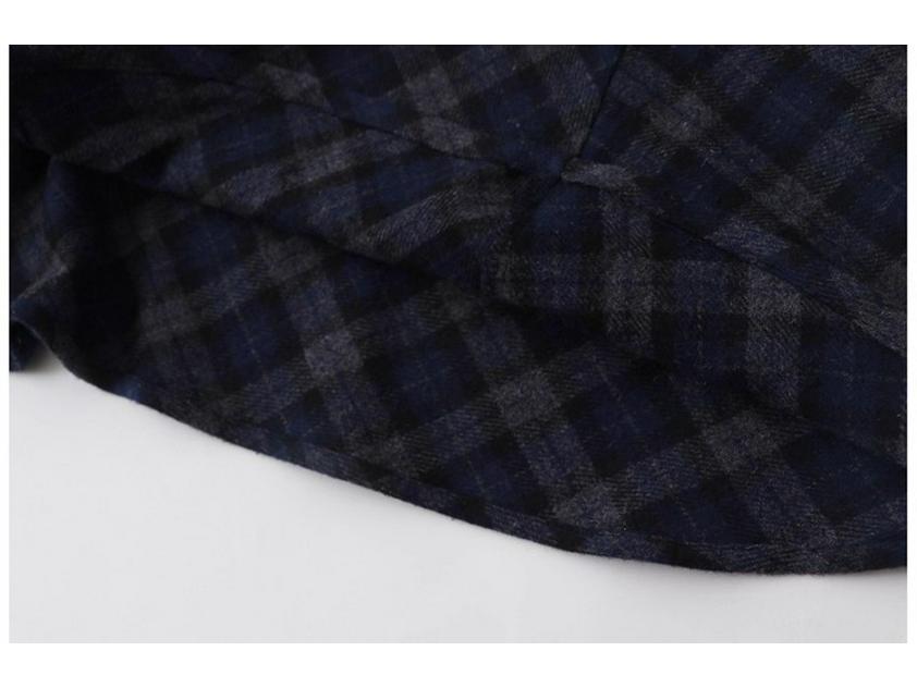 High-Waisted Navy Blue Plaid Fishtail Long Skirt - Slimming & Thickened for Autumn/Winter Women's Collection