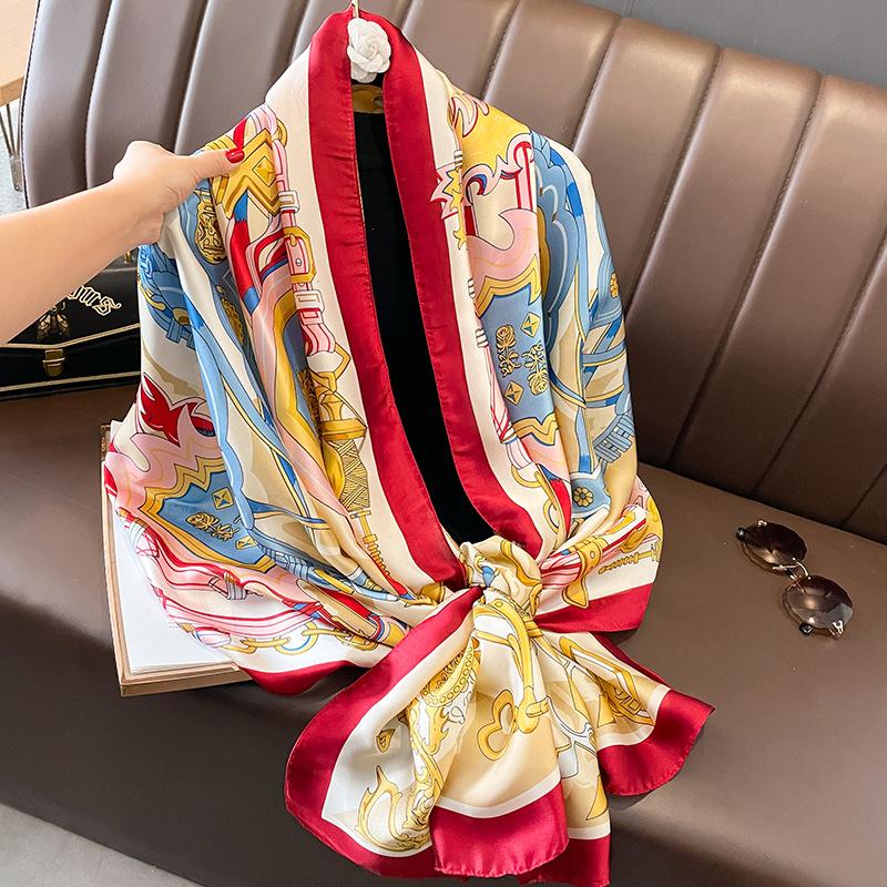 Luxury Sunscreen 180X90CM Shawls Popular Design Square Silk Scarf Women The Four Seasons Scarves  Style New Beach Bandanna