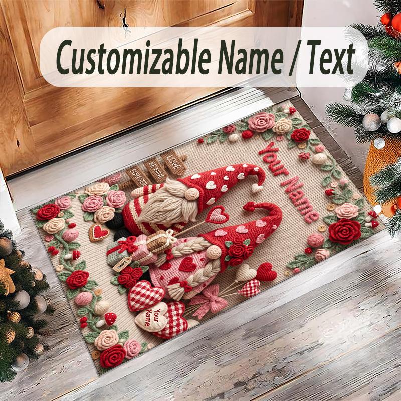 Gnome Theme Crystal Velvet Rug Personalized Custom Name Text Soft Floor Mat Home Decor