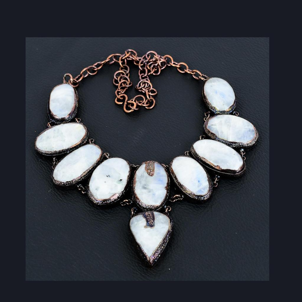 Rainbow Moonstone Necklace Gemstone Jewelry, Copper Electroformed Necklace, Adjustable Handmade Beautiful Jewelry Chain Necklace