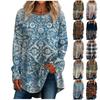Women's Casual  Plus SizeLong Sleeved Round Neck Retro Printing T-shirt Top Pullover