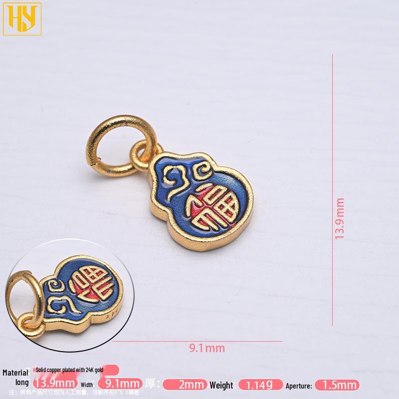 Copper-Plated 24k Gold Gourd Fulushou Fu Charm Pendant for DIY Jewelry
