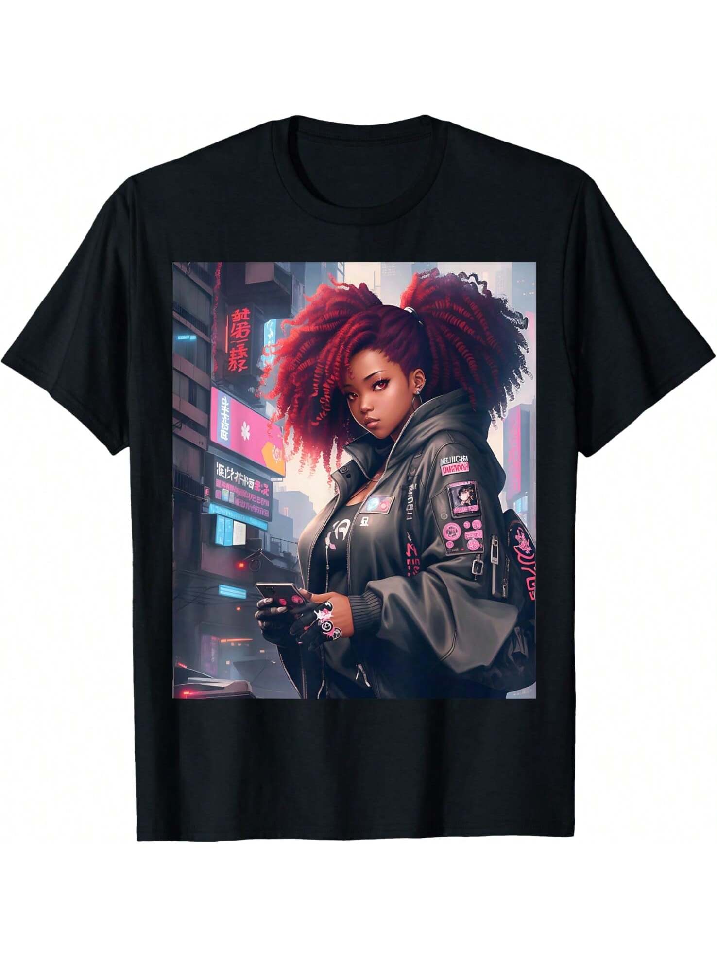 Black Anime Girl Kawaii Waifu Aesthetic Japanese Cyber Girl T-Shirt S
