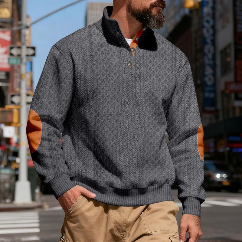 Men S Vintage Stand Collar Loose Jacquard Casual Sweatshirt For Autumn Winter