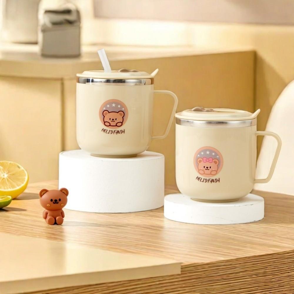316 Stainless Steel Straw Water Cup Double Wall Drinking Cup Cute Insulated Mug  for Children