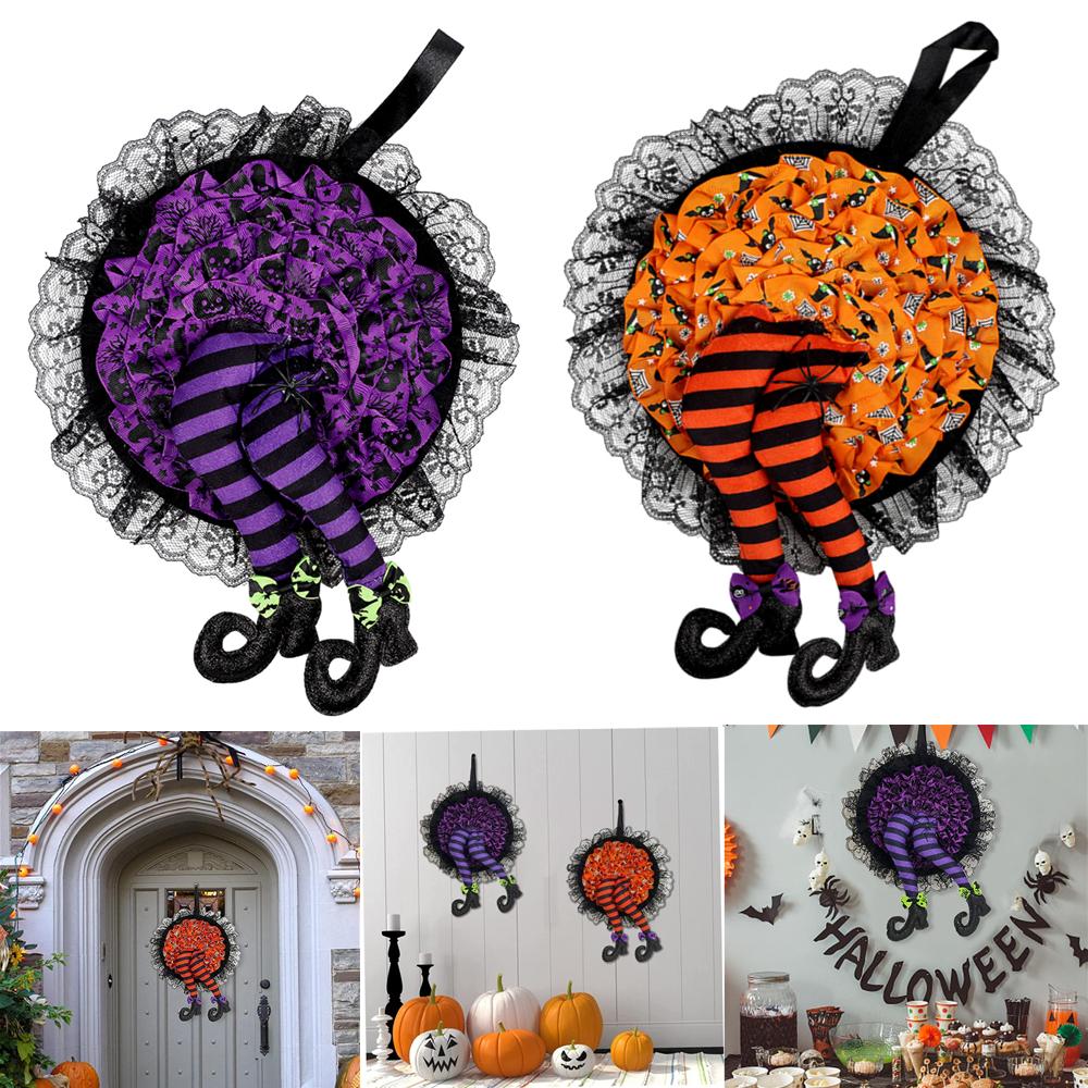 Wreath Garland Halloween Front Door Decor Pumpkin Witch Outdoor Indoor Prop Yard