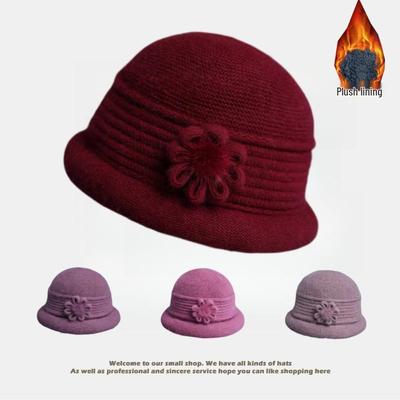 Women's Winter Warm Thickened Knitted Wool Cloche Hat for Middle-Aged and Elderly Moms