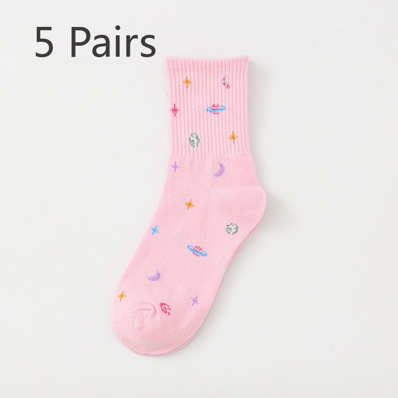 5 Pairs Socks for Women Spring and Winter Midtube Candy Socks for Women Universe Star Socks