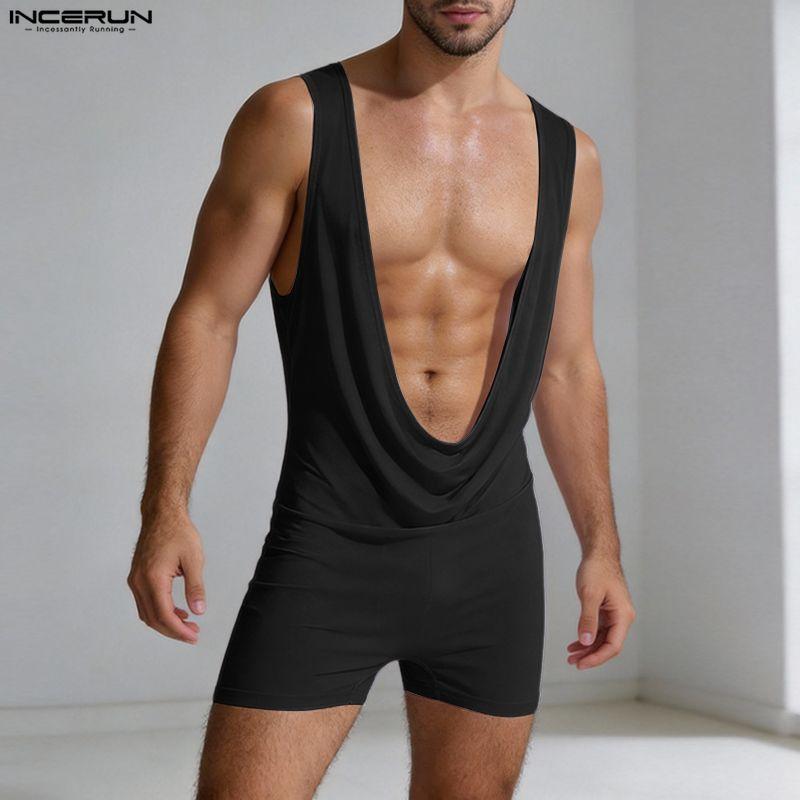 INCERUN Men Sleeveless Deep V Fitted Bodysuits One Piece Jumpsuits Underwear