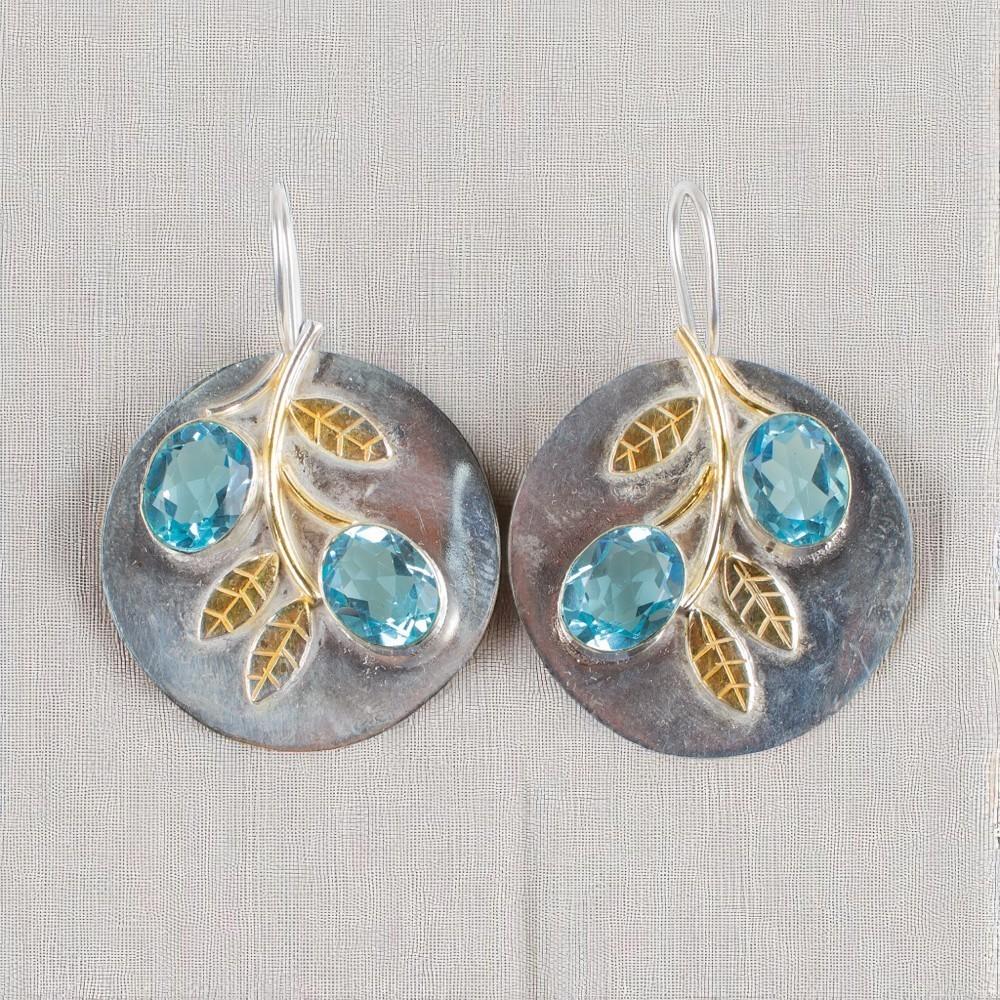 

Sky Blue Topaz Gemstone 925 Sterling Silver Jewelry Handcrafted Earrings 1.77 EE-81-13