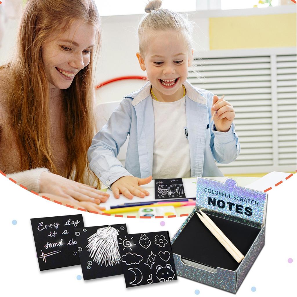 Black Scratch Paper Note Cards - Doodle Pads For Girls Boys Papercraft Birthday Party Favors For Ages 3+
